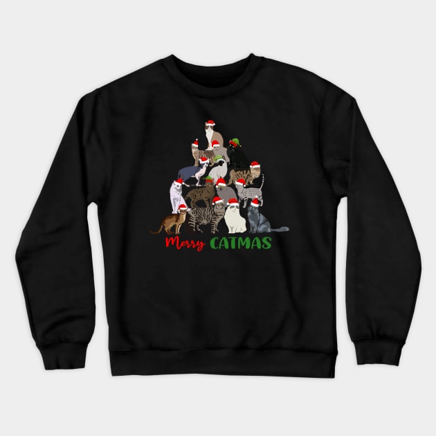 Funny Merry Catmas Christmas Cat Tree Crewneck Sweatshirt by Magazine